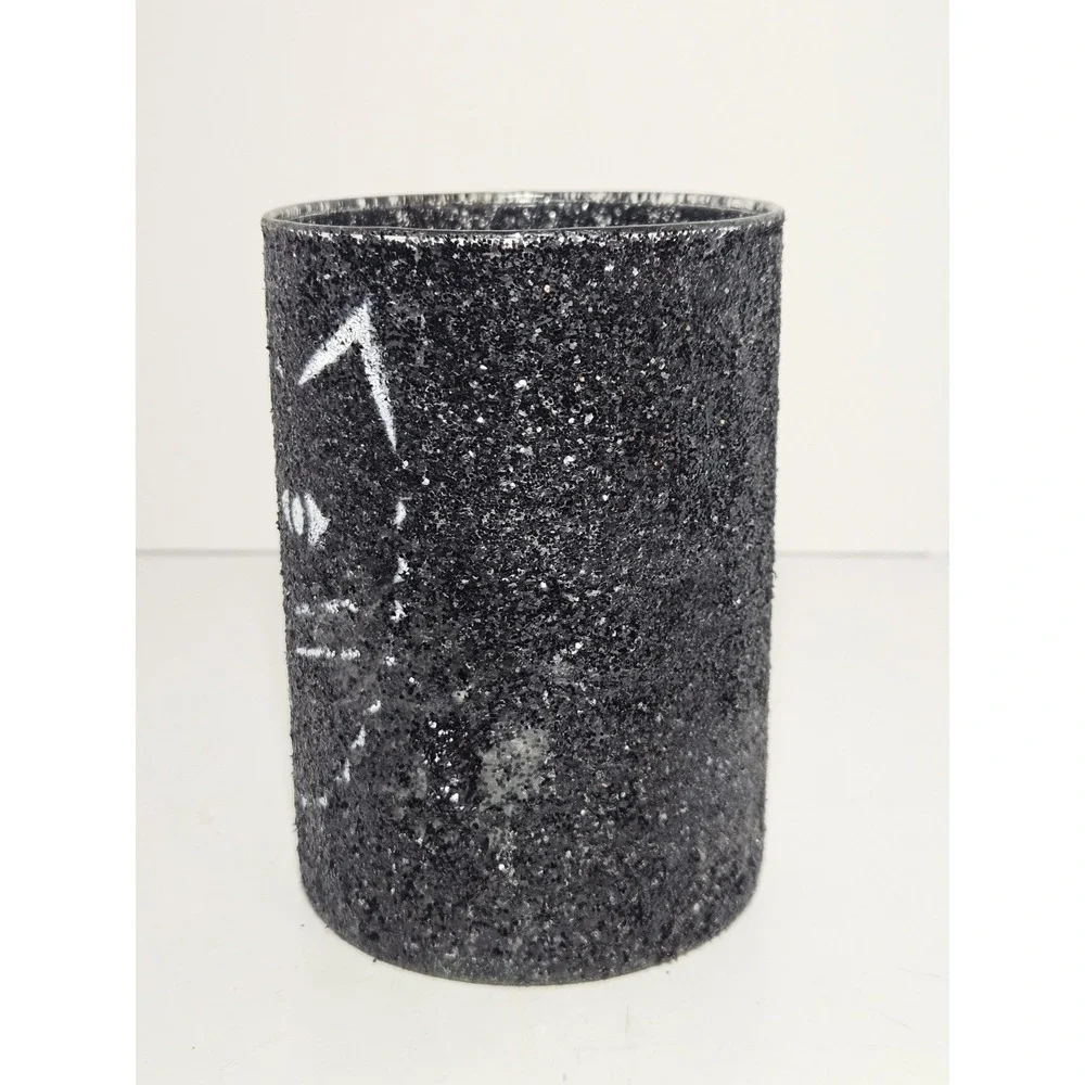 LGD Inc Halloween Black Cat Glitter Candle Holder Glass Cylinder Vase Luminary
